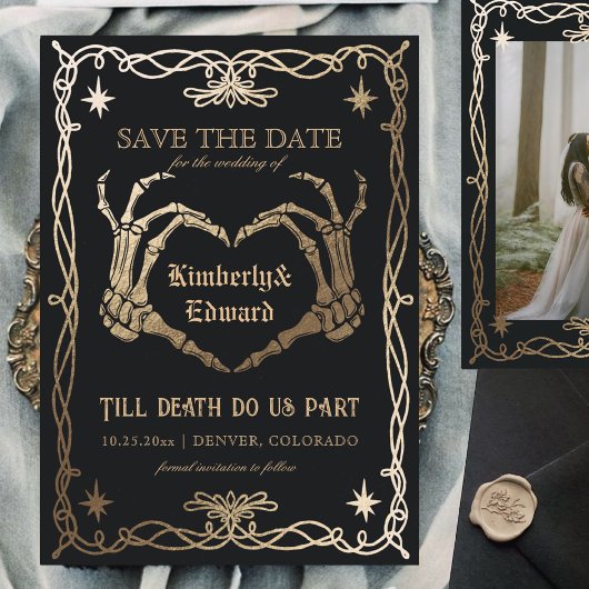 Gothic Schedel Hallowedding Retro Bewaar de datum Save The Date