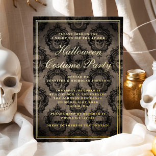 Gothic Schedel Halloween Kostuum Feest Goud Folie Uitnodiging