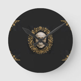 Gothic Schedel Halloween Tuin Vlag Zwart Goud Ronde Klok