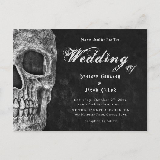 Gothic schedel hoofd zwart Hallobruiloft uitnodigi Uitnodiging Briefkaart (Voorkant)