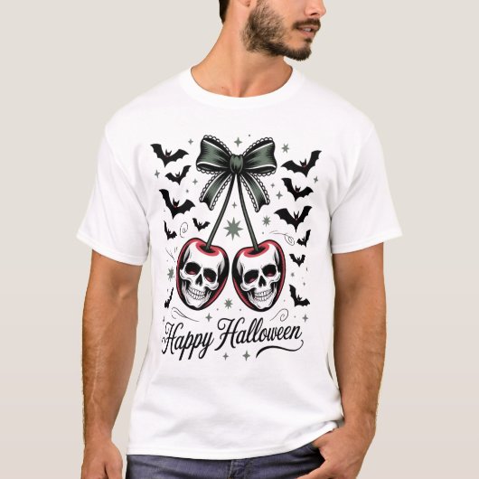 Gothic Schedel Kers Halloween T-shirt (Voorkant)
