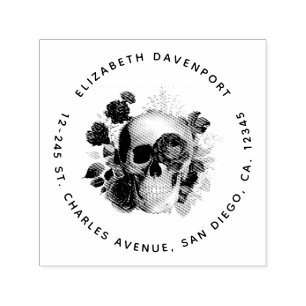 Gothic schedel met bloemen en bladeren zelfinktende stempel