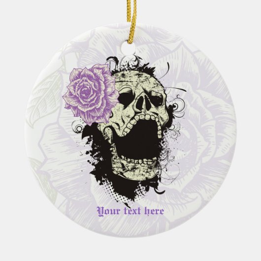 Gothic schedel met paarse roos keepsake keramisch ornament (Voorkant)