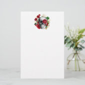 Gothic schedel met rode bloemen en gouden bladeren briefpapier (Staand voorkant)