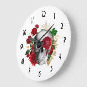 Gothic schedel met rode bloemen en gouden bladeren grote klok (Hoek)