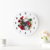 Gothic schedel met rode bloemen en gouden bladeren grote klok (Huis)