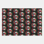 Gothic schedel met rode bloemen en gouden bladeren inpakpapier vel (Voorkant)