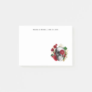 Gothic schedel met rode bloemen en gouden bladeren post-it® notes