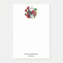 Gothic schedel met rode bloemen en gouden bladeren post-it® notes