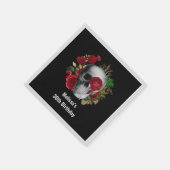 Gothic schedel met rode bloemen en gouden bladeren servet (Hoek)