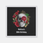 Gothic schedel met rode bloemen en gouden bladeren servet (Voorkant)