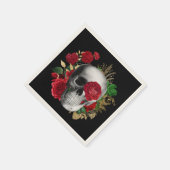 Gothic schedel met rode bloemen en gouden bladeren servet (Hoek)