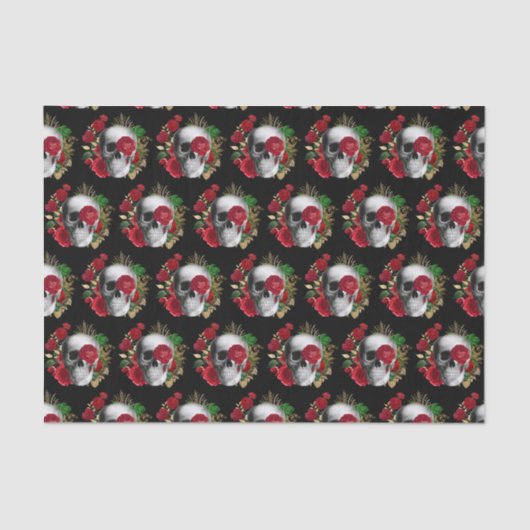 Gothic schedel met rode bloemen gepatterd tissuepapier (Voorkant)