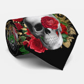 Gothic schedel met rode rozen gevild stropdas (Opgerold)