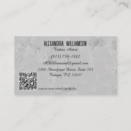  Gothic schedel met zwarte Rozen Visitekaartje (Achterkant)