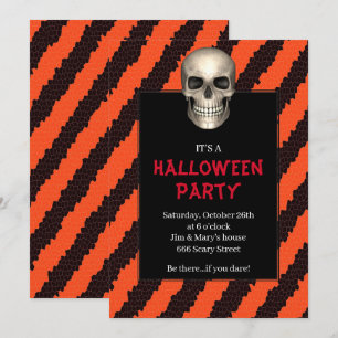 Gothic Schedel Oranje Streep Halloween Feest Kaart
