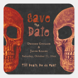 Gothic Schedel Oranje Zwart Save The Date Vierkante Sticker