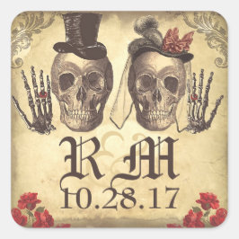 Gothic schedel paar dag van dode bruiloft stickers