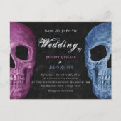Gothic Schedel Pink Blauw Hallowedding Uitnodiging Briefkaart (Voorkant)