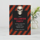 Gothic Schedel Rood Streep Halloween Feest Kaart (Staand voorkant)