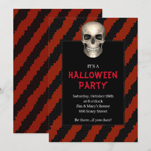 Gothic Schedel Rood Streep Halloween Feest Kaart