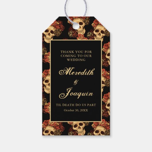 Gothic schedel Rozen zwart bruiloft dank u Cadeaulabel (Voorkant)