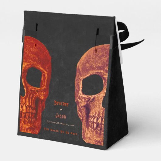 Gothic schedel Sinaasappel zwart Halloween Dank u Bedankdoosjes (Achterkant)