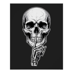 Gothic Schedel Skelet Hand Zwart en Wit. Perfect Poster