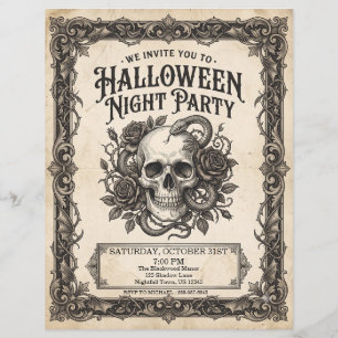 Gothic Schedel Slang Halloween Nacht Feest Vintage Flyer