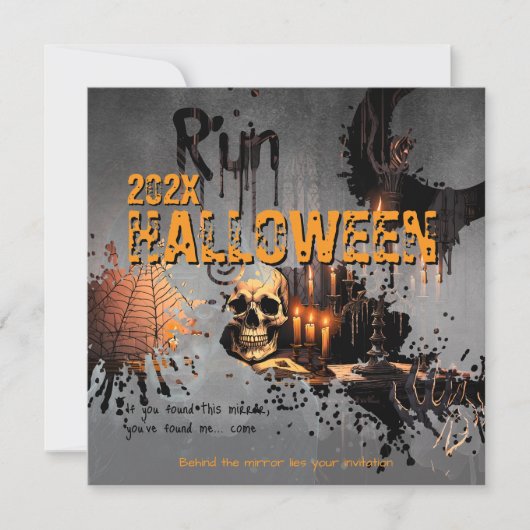 Gothic Schedel Spiegel Halloween Kaart (Voorkant)