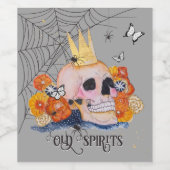 Gothic schedel spin vlinders bloemenhalloween wijn etiket (Enkel label)