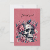 Gothic Schedel Vogels Bloemen Op Roos Rood Dank U Bedankkaart (Voorkant)