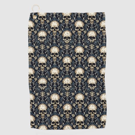 Gothic schedels en blauwe bloemen golfhanddoek (Voorkant)