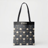 Gothic schedels en blauwe bloemen tote bag (Voorkant)