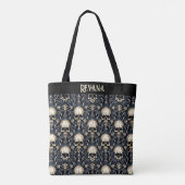 Gothic schedels en blauwe bloemen tote bag (Achterkant)