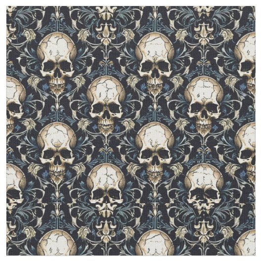 Gothic Schedels met Blauwe Bloemen Stof (Close Up)