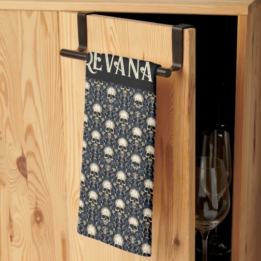 Gothic Schedels met Blauwe Bloemen Theedoek (Derde Gevouwen)