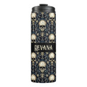 Gothic Schedels met Blauwe Bloemen Thermosbeker (Voorkant)