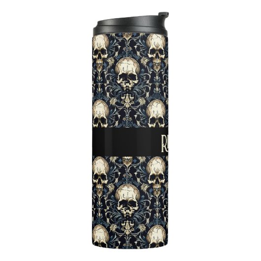 Gothic Schedels met Blauwe Bloemen Thermosbeker (Gedraaid links)