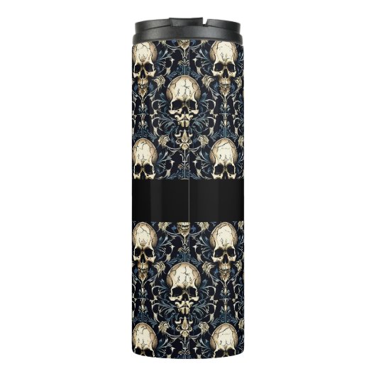 Gothic Schedels met Blauwe Bloemen Thermosbeker (Achterkant)