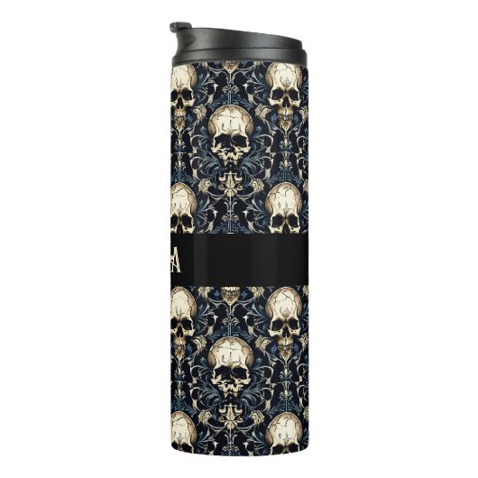 Gothic Schedels met Blauwe Bloemen Thermosbeker (Geroteerd rechts)