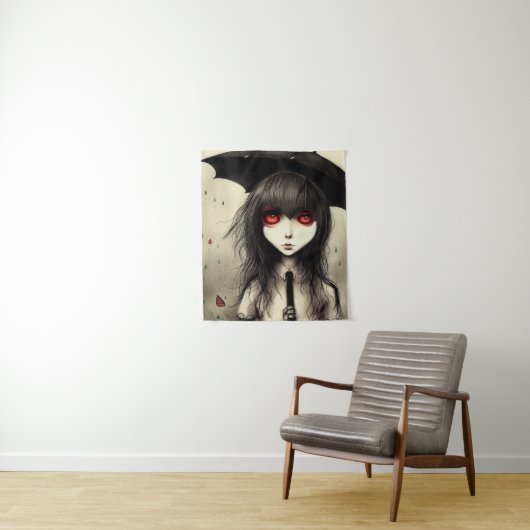 Gothic School Girl Hanging Tapestry Wandkleed (In situ)
