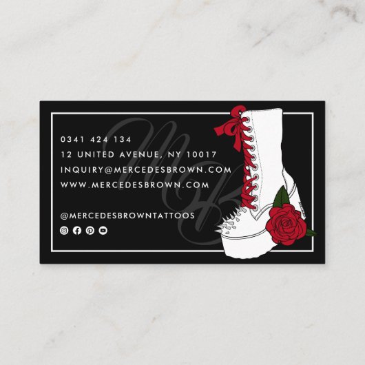 Gothic Script Boot Black Tattoo Artist Visitekaartje (Achterkant)