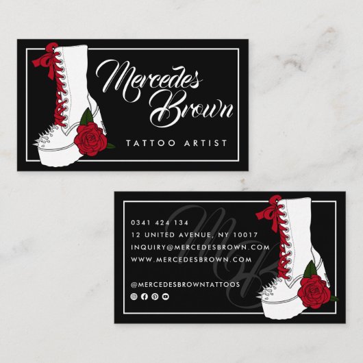 Gothic Script Boot Black Tattoo Artist Visitekaartje (Voorkant / Achterkant)