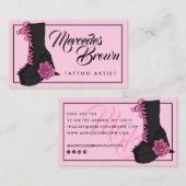 Gothic Script Boot Pink Tattoo Artist Visitekaartje (Voorkant / Achterkant)