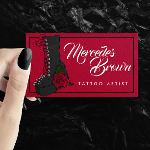 Gothic Script Boot Red Tattoo Artist Visitekaartje