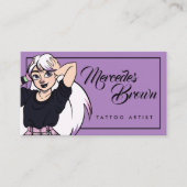 Gothic Script Cartoon Girl Paarse Tattoo Artiest Visitekaartje (Voorkant)