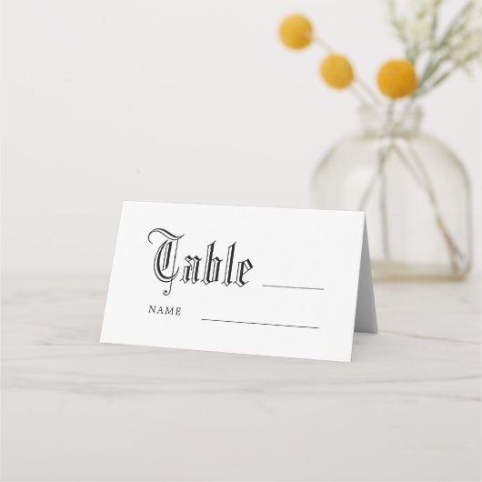 Gothic Script Wedding Reception Table Name Plaatskaartje (Voorkant)