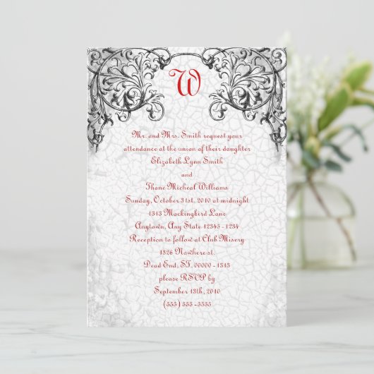 Gothic Scroll Monogram Wedding Uitnodiging (Staand voorkant)