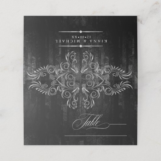 Gothic Scrollwork Wedding Table Burgundy ID866 Plaatskaartje (Buitenkant ongevouwen)
